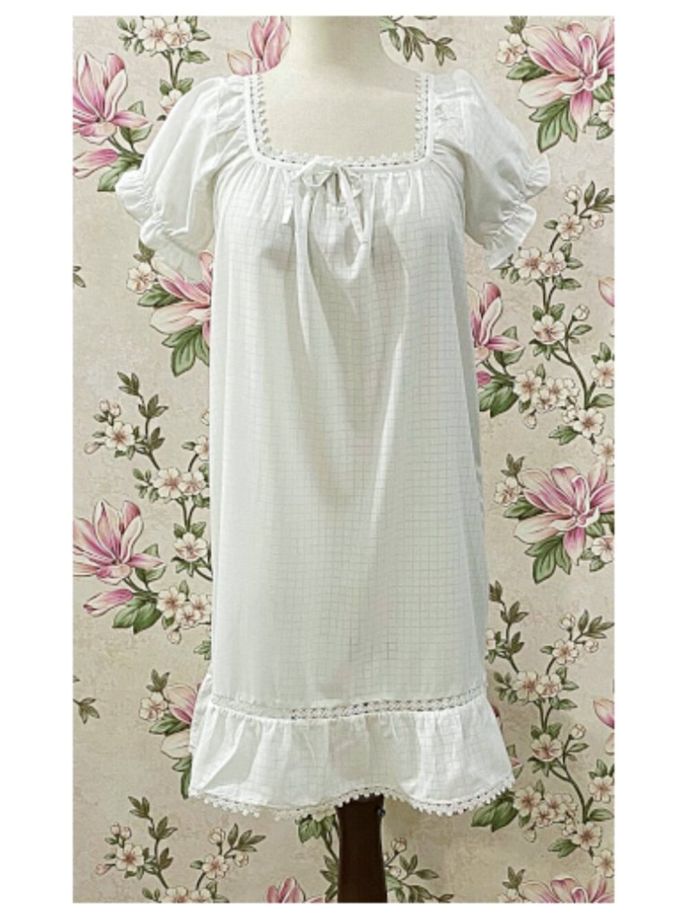 White Cotton Prairie Puff Sleeve Victorian Nightgown for Women - SoieRose SR-131